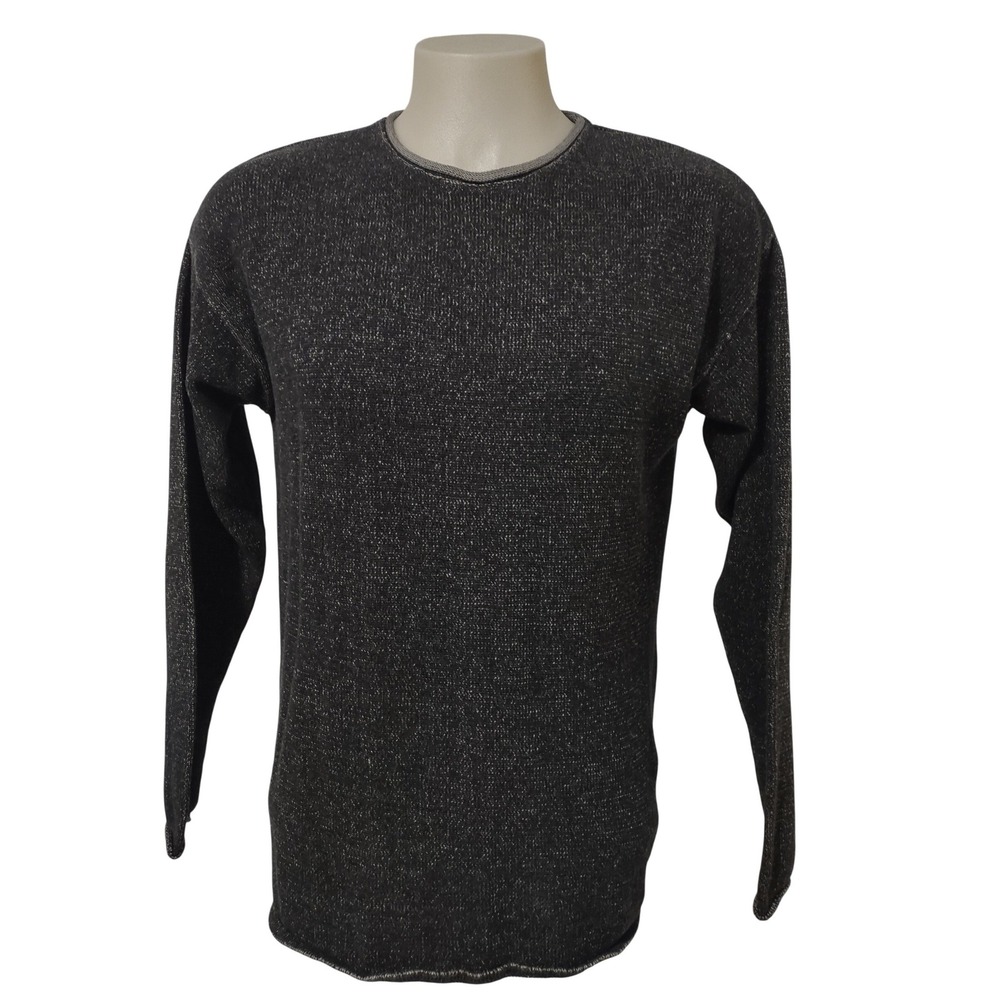 H&M Sweater Men's Large Long Sleeve Marled Knit Black White Crewneck Ribbed